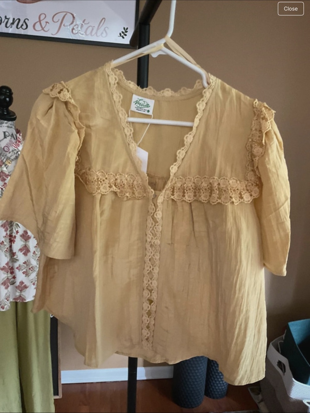 Very J Lace-Trim Mustard Yellow Blouse